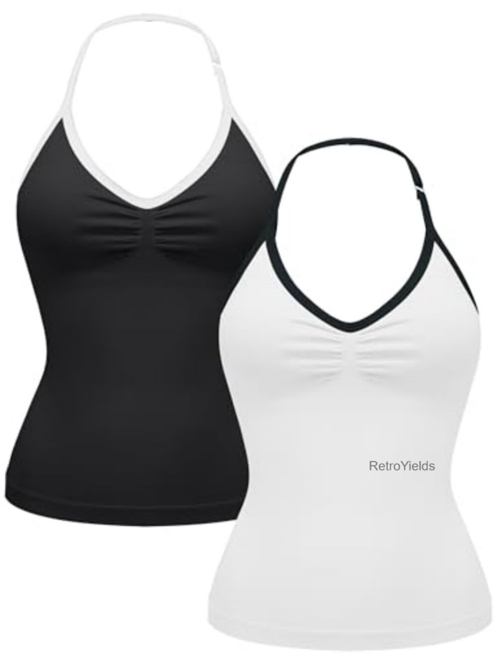 Halter Tank Tops 2-Pack V-Neck Backless Strappy Padded Gym Workout Top Seamless